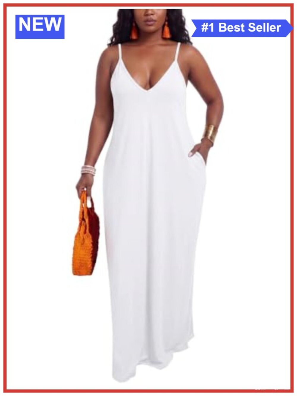 Women's Summer Maxi Dress V Neck Sleeveless with Pockets